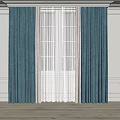 Dark Green Curtains With White Sheer Panels For Window On Light Wall 3d model
