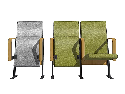Modern Public Chairs With Gray Green Upholstery Wooden Armrests And Metal Legs 3d model