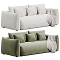 Beige And Green Two Seater Sofas With Cushions And Blanket 3d model