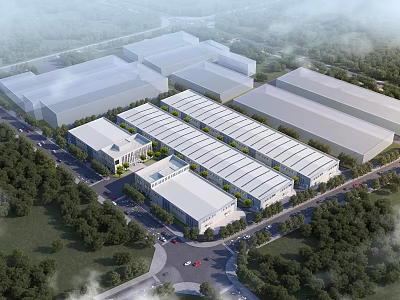 Modern Industrial Factory Complex Layout With Multiple Buildings Greenery And Roads 3d model