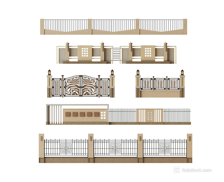Building Exterior Wall Decorative Railing Designs With Various Styles And Ornate Patterns 3d model