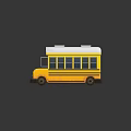 Yellow School Bus Cartoon Model With White Roof Black Stripes Headlights And Windows