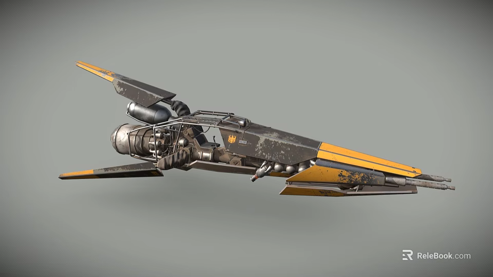 Sci Fi Spaceship With Yellow Black Color Scheme And Wing Design 3d model