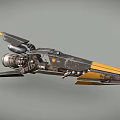 Sci Fi Spaceship With Yellow Black Color Scheme And Wing Design 3d model