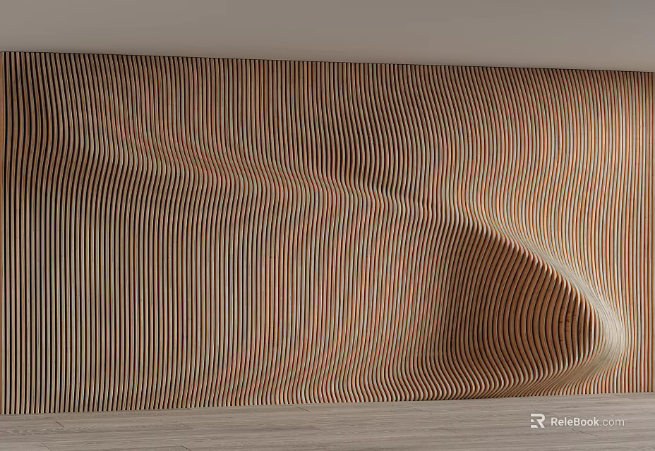 Wooden Wavy Striped Wall Design With Modern Interior Decorative Texture 3d model 