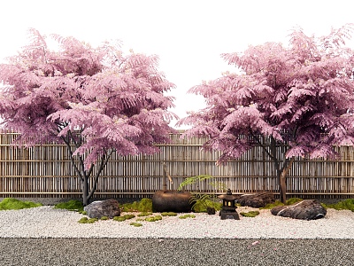 Japanese-style cherry tree landscape tree micro-terrain moss plant landscape stone fence water bowl waterscape courtyard landscaping 3d model