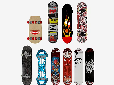 Assorted Skateboards Sports Equipment With Colorful Graphic Designs And Styles 3d model