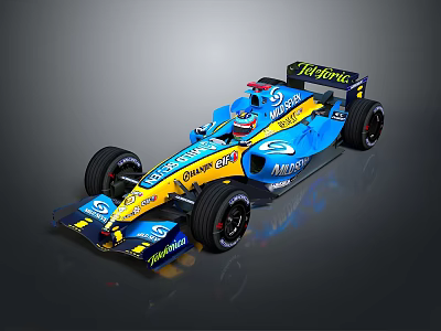 Blue And Yellow Renault Formula 1 Race Car With Total Microsoft Mobil Logos 3d model
