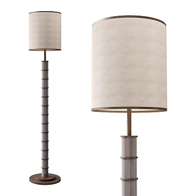 Stylish Floor Lamps With Beige Linen Shades And Textured Metal Bases 3d model