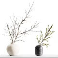 Modern Decorative Ornament Set with Ceramic Vases and Dried Branches on Floating Shelf 3d model