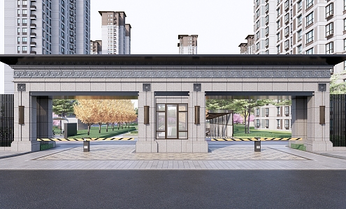 New Chinese-style Gate Residential District Main Entrance Gate House Car Block 3d model