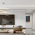 Modern Living and Dining Room Interior With Circular Chandelier Wall Light Sofa and Coffee Table