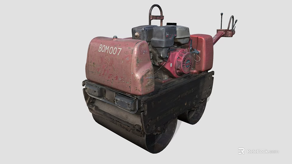 Red Road Roller Construction Equipment With Black Drum And DCX007 Serial Number 3d model