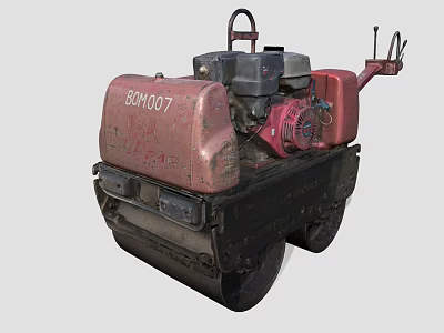 Red Road Roller Construction Equipment With Black Drum And DCX007 Serial Number 3d model