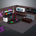 Modern Gaming Room Interior With Neon Lights Gaming Chair Sofa And PC Screens