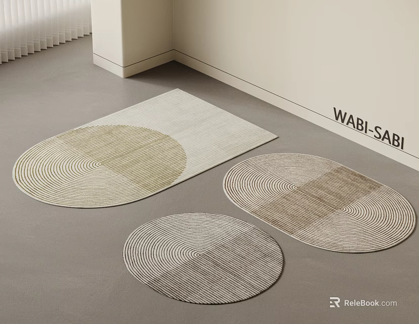 Wabi Sabi Style Round Rugs With Textured Design In Neutral Tones For Indoor Floor 3d model 