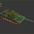 Green Military Main Battle Tank With Long Cannon Turret And Metal Tracks