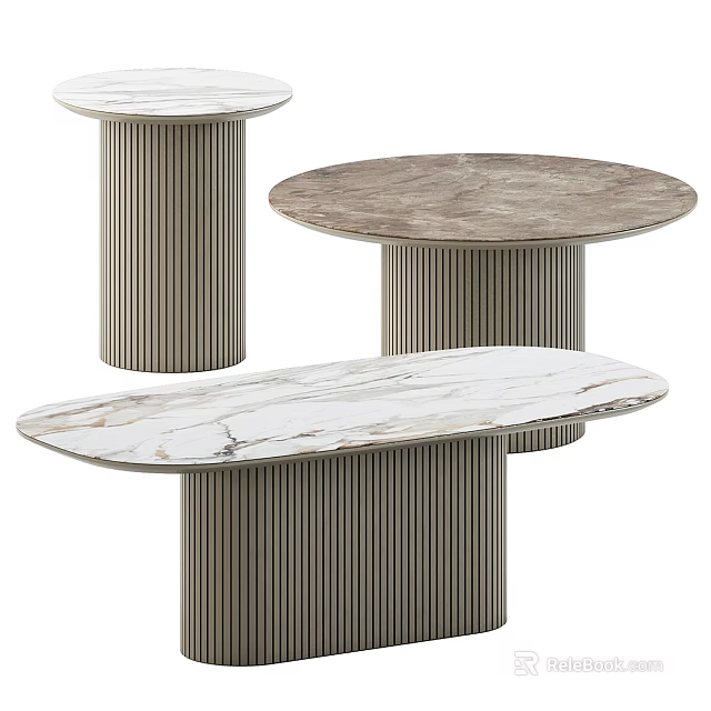 Stylish Modern Dining Tables With Marble Tabletop Circular Oval Shapes Fluted Legs Design 3d model 