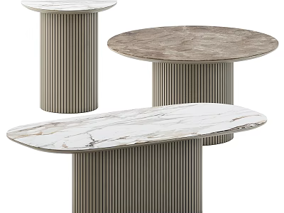 Stylish Modern Dining Tables With Marble Tabletop Circular Oval Shapes Fluted Legs Design 3d model