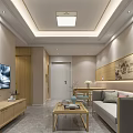 Modern Living And Dining Area Interior With Sofa Coffee Table And Decorative Painting