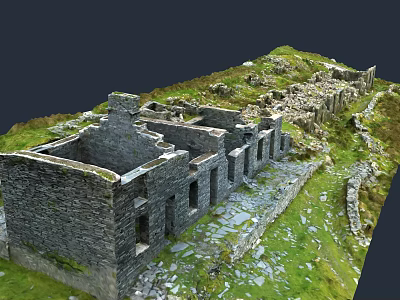 Ancient Stone Ruins Structure With Remnant Walls And Green Grassland 3d model