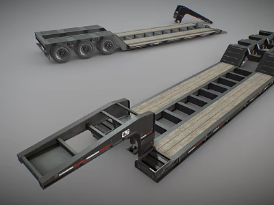 Heavy Duty Flatbed Trailer With Multi Wheels And Wooden Deck Structure 3d model