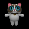 3D Cartoon Cat Brown White Big Blue Eyes Pink Ears Gold Heart Collar Black Background
