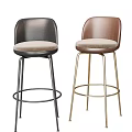 Modern Black And Brown Bar Stools With Leather Backrest Padded Seat And Metal Frame