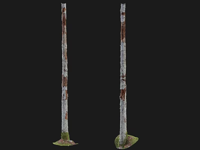 Pair of Tall Stone Wood Columns With Green Grass Base And Natural Texture 3d model