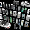Diverse Electric Vehicle Charging Stations With Various Types And Car Truck