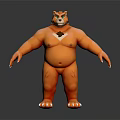 Orange Anthropomorphic Bear Tiger Game Movie Character With Muscular Build And White Chest Marking