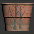 Decorative Red Flower Pot With Black Tree Patterns On Surface