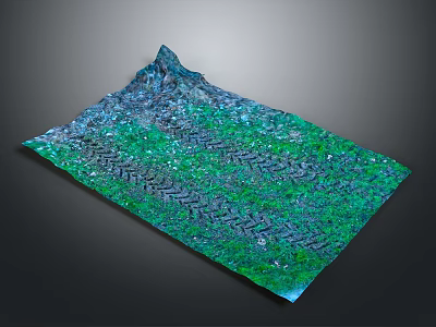 Lush Green Plants Covered Ground Surface With Visible Tire Tracks And Natural Texture 3d model