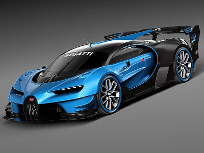 Bugatti Blue Sports Car With Sleek Body Rear Wing And High Performance 3d model