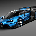 Bugatti Blue Sports Car With Sleek Body Rear Wing And High Performance