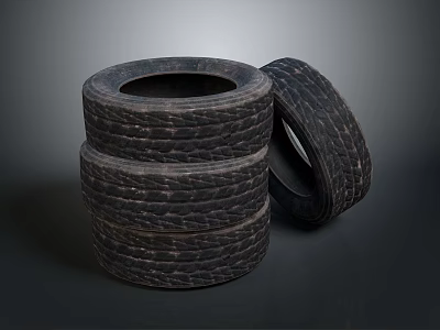 Decorative Ornament Set with Three Stacked Tires and One Tilted Tire 3d model