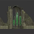 Intricate Ancient Architectural Ruin Sculpture With Carved Archway Stone Pillars And Walls