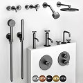 Black Faucets In Various Modern Styles Displayed On White Stand 3d model