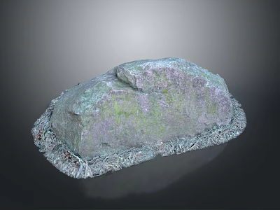 Natural Wooden Stone Decor With Green Purple Texture And Rustic Wooden Base 3d model