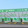 Carport for 24 Hour Shared Self Service Car Wash with Green Roof and Yellow Lines