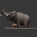 Woven Texture Mammoth Model With Adult And Baby Long Tusks On Decorative Base