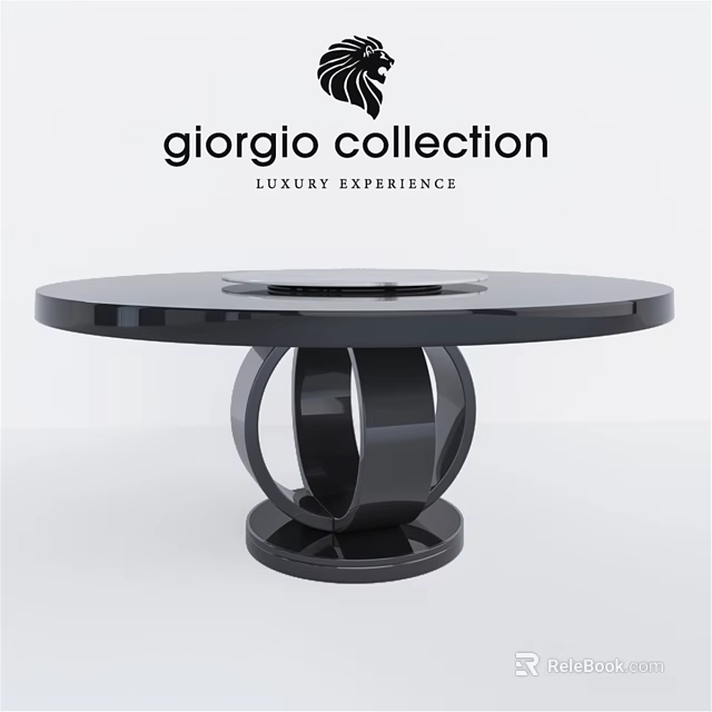 Modern Luxury Round Black Dining Table With High Gloss Surface And Unique Circular Base 3d model 