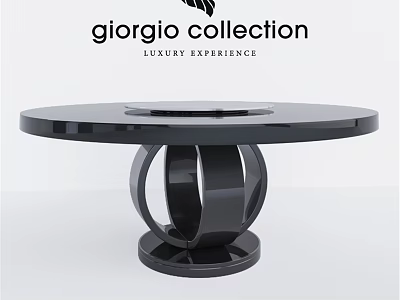 Modern Luxury Round Black Dining Table With High Gloss Surface And Unique Circular Base 3d model