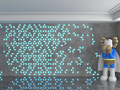 Gray Background Wall With Blue Geometric Patterns And Light Projection Design 3d model