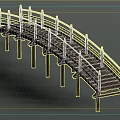 Wooden Curved Bridge with Railing Posts and Support Pillars Structure 3d model