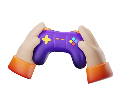 Commercial Game Controller Equipment Held by Hands Featuring Purple Design Yellow D-pad And Colorful Buttons 3d model