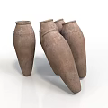 Ceramic Sculpture Carving Four Brown Conical Jars With Rough Texture On White Background 3d model