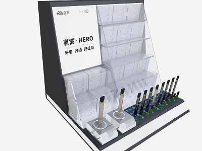 Multi Layer Transparent Hero Display Shelf With Stationery Products And White Boxes 3d model