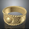 Elegant Gold Ring With Scalloped Edge Round Decor Beads And Intricate Patterns 3d model