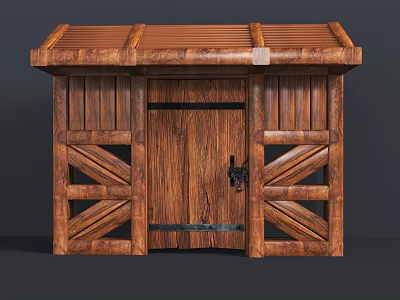 Traditional Rustic Wooden Door With Decorative Crossed Panels And Sloped Roof 3d model